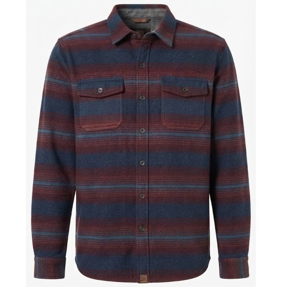 Dakota Grizzly Mens Large Brown Blue Ombre Stripe Flannel Shirt